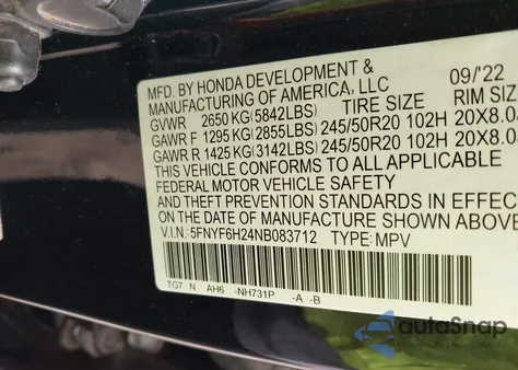 2022 Honda Pilot Awd Special Edition from USA, damaged, VIN 5FNYF6H24NB083712